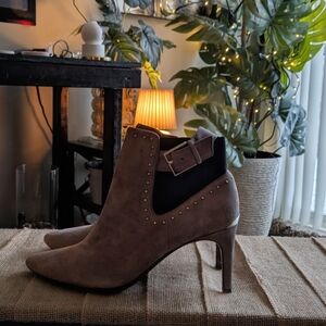 Suede Taupe Women's Ankle Booties with Stud Detail